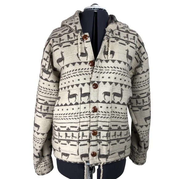 J. Peterman Other - The J. Peterman Co Vintage Wool Blend Alpaca Tribal Motif Hooded Coat Size Small